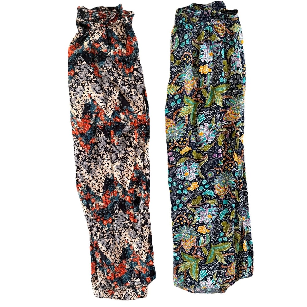 2 Pair New Look Womens Floral Print Breezy Cool Pants L XL Festival Boho Flowy